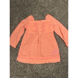 Kk22 Baby Girl Peach Button Up Long Sleeve Dress Crochet‎ Flower Detail Size 4T